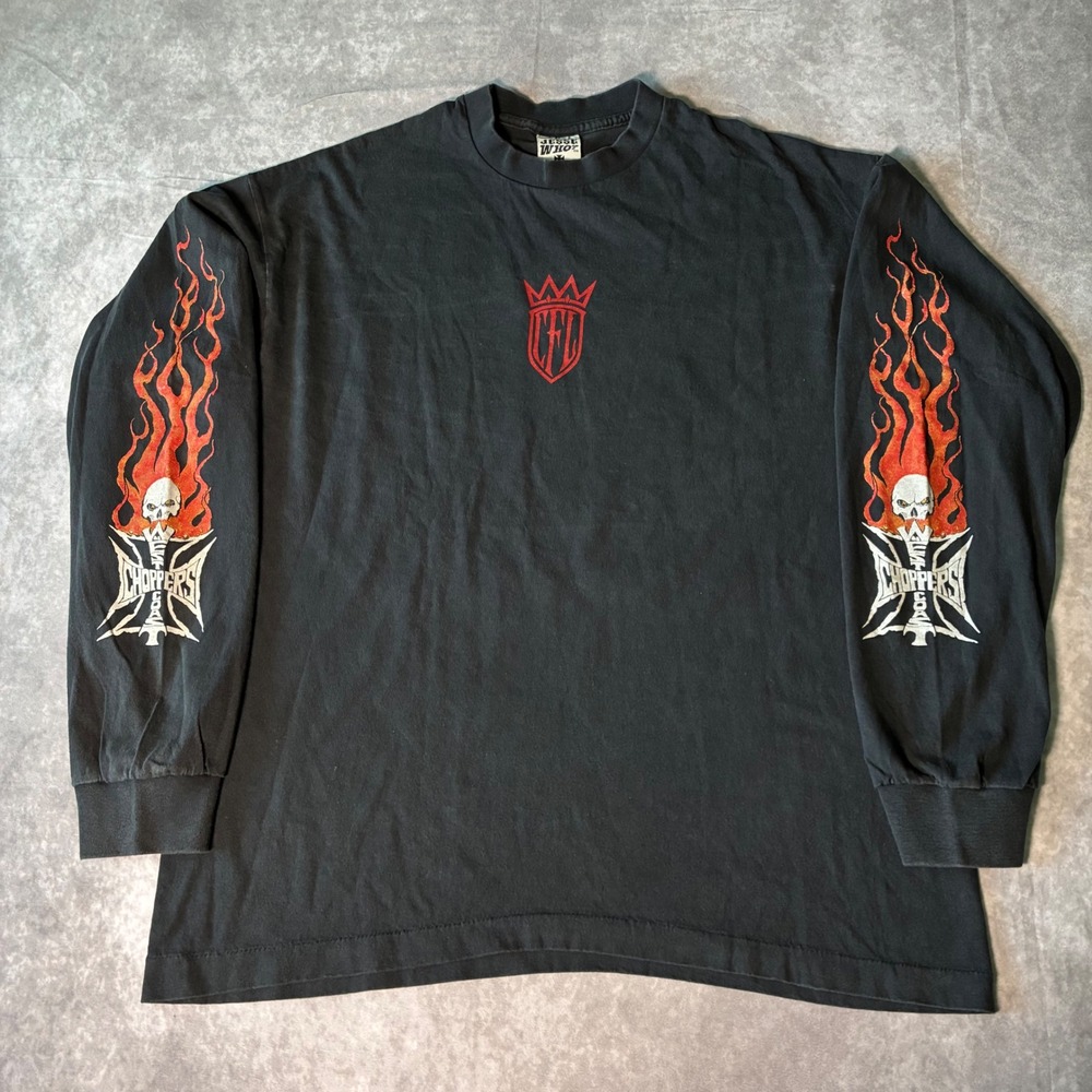 West Coast Choppers Long Sleeve Shirt Black Flame Skull Cross XL Modern reprint